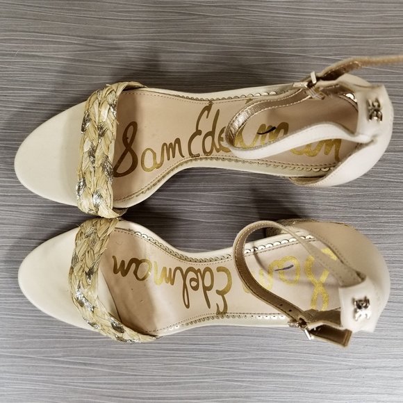 Sam Edelman Yoana Woven Trim Sandal, Ivory & Gold, Womens Size 9.5 M / 39.5 - Picture 11 of 13